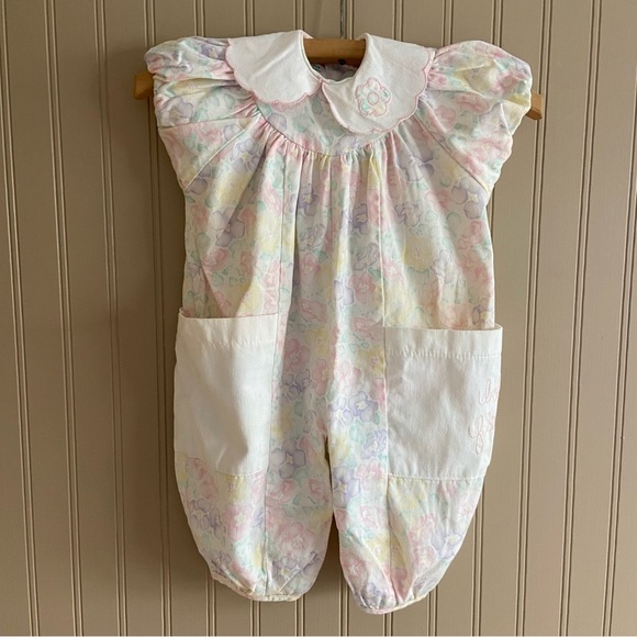 Vintage 80s/90s Baby Floral Cotton Romper by Health-Tex Size 12 Months - Picture 1 of 11
